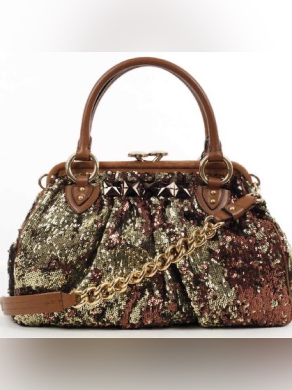 Marc Jacobs Sequin Rocker Bronze Gold Stam Bag Leather Chain Satchel Rare Y2K